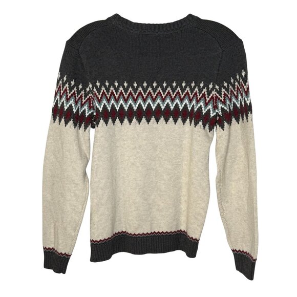 Janie & Jack Boys Fair Isle Crewneck Sweater Size 12 100% Cotton Gray & Cream - Picture 2 of 6